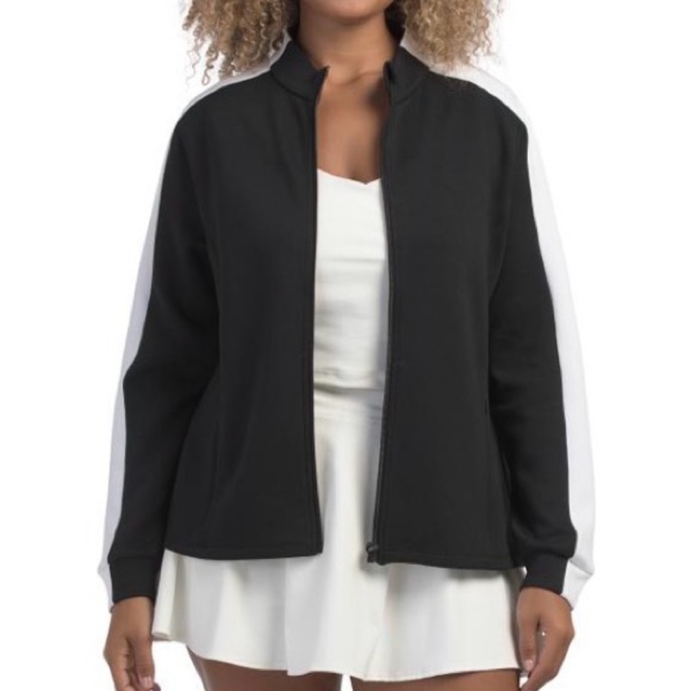 Swing Control Women’s Contrast Stretch Modal Black White Zip-Up Jacket Small NWT